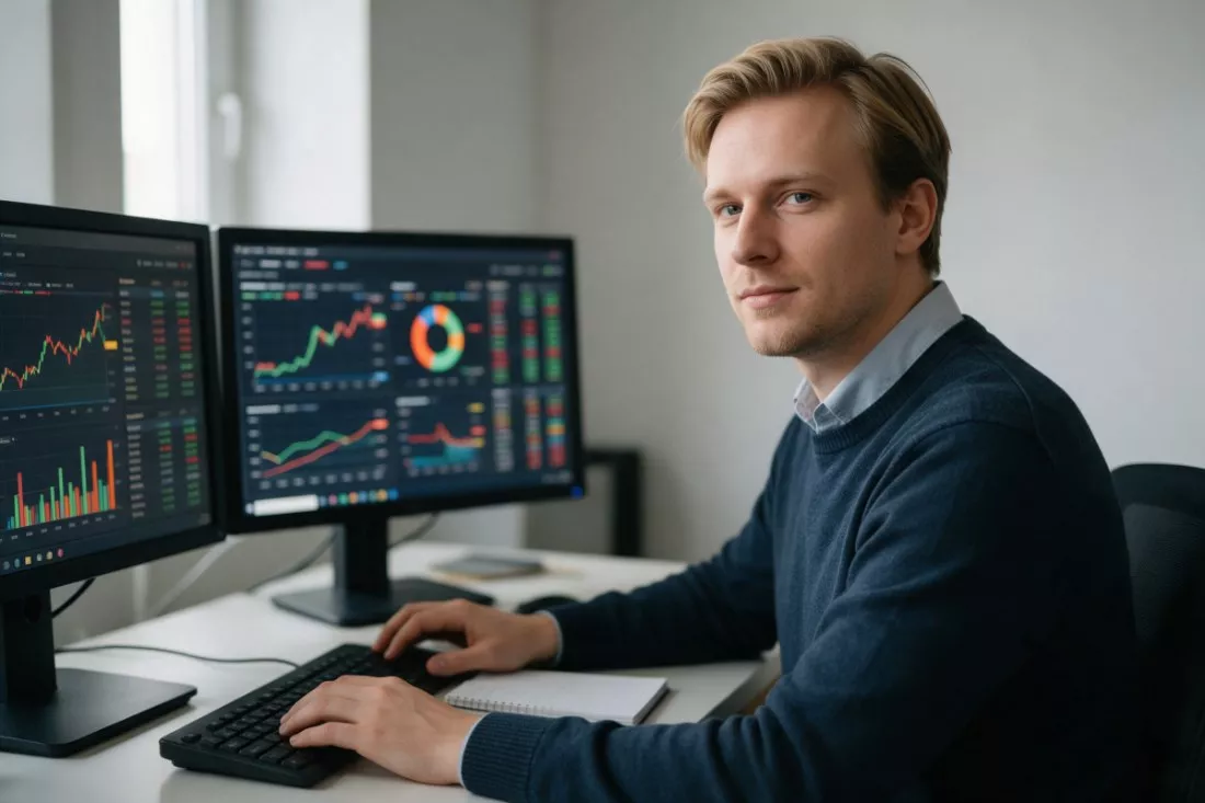 specjalista controllingu przy dwóch monitorach
